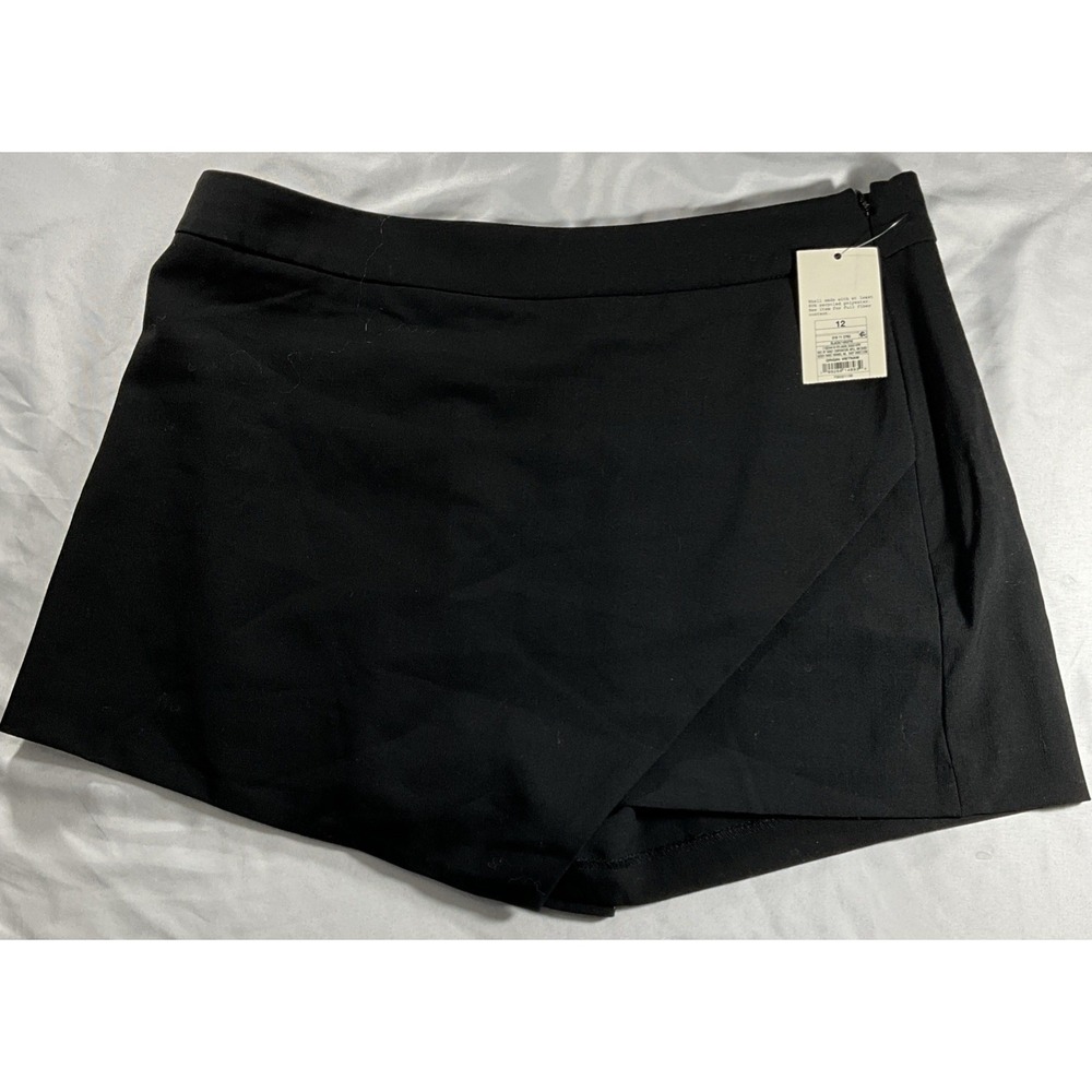 A New Day Women's Linen Blend Skort Black Size 12, Side Zipper Brand New